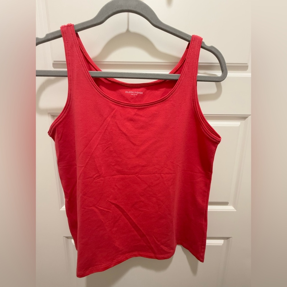 Eileen Fisher. Organic Stretch Cotton Tank. Cherry/Coral. Size Small. - Picture 2 of 4